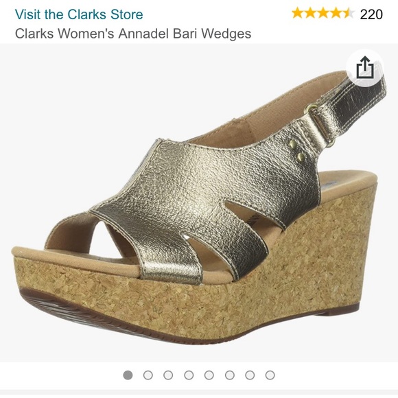 Clarks | Gold Wedge Leather Sandals - Picture 2 of 9